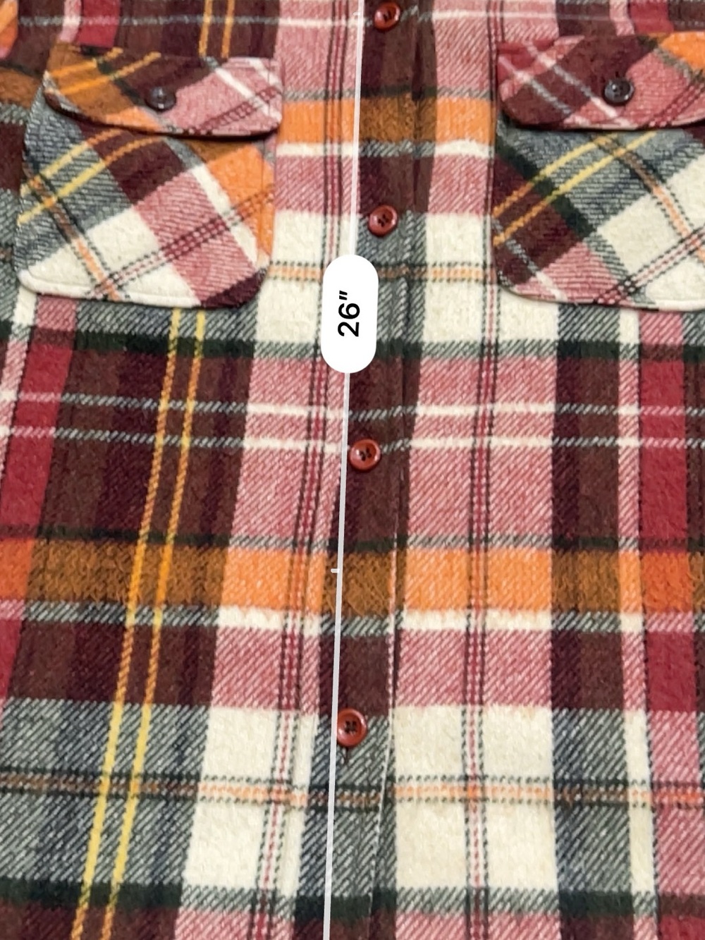 Vintage Plaid Button-Down Jacket - Red, Orange, Cream - Picture 7 of 11
